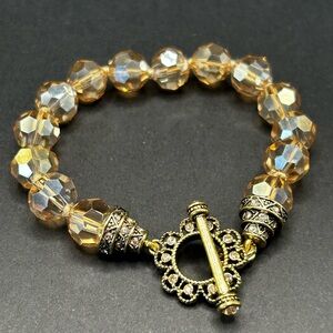 Heidi Daus Citrine Faceted Rhinestone Gold Beaded Toggle Bracelet